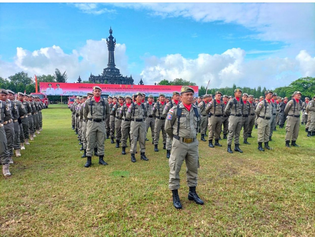 apel gelar pasukan HUT Satpol PP ke 73 di Lapangan Renon